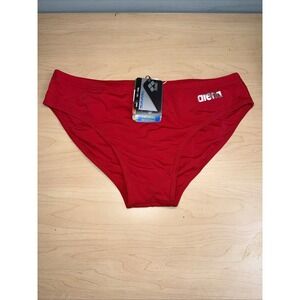 ARENA Men's BRIEF SWIMSUIT Sz 40 Red METALLIC SILVER Letters space F